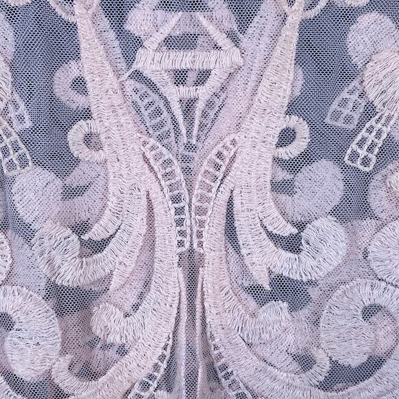 Express Womens Blouse Pink Lace Floral Mesh Sheer Long Sleeve Boat Neck Large - Picture 13 of 14